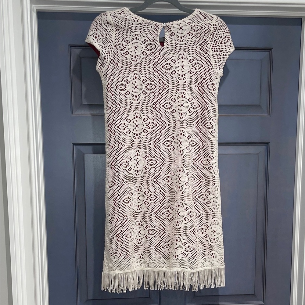 Girls Zunie Dress Ivory Lace over Burgundy
Lining Finge Hem Sz 16 - Picture 5 of 5